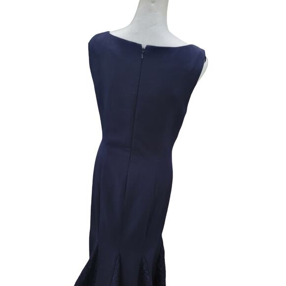 Eliza J Laguna Gown Women’s 4 Navy Blue Crepe Lace Inset Mermaid Trumpet‎ Dress - Picture 10 of 15